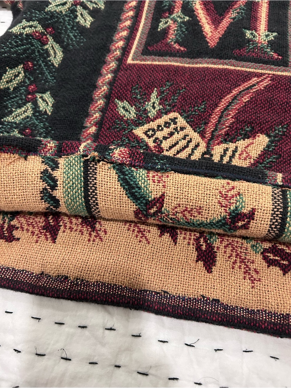 Fringed Tapestry Upcycled Sweater - Burgundy Floral - Picture 13 of 16